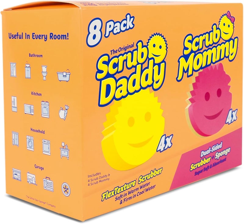 Scrub Daddy 4 Sponges & 4 Scrub Mommy Kitchen Sponges - Scratch-Free for Dishes & Multipurpose Cleaning - BPA Free & Made with Polymer Foam - Stain & Odor Resistant (8 Pack) - Image 1